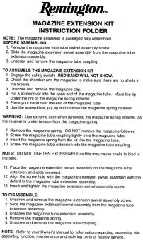 Remington Extension Tube Instructions